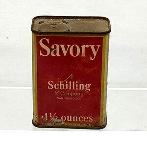 Schilling & Co Savory Spice Tin 1.5 Oz 1930s Retro Kitchen Collectible VTG Decor